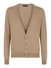 Fendi V-neck Wool Cardigan Ribbed Edges In Brown