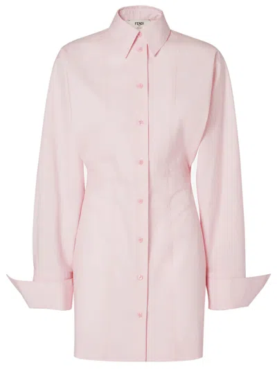 Fendi Light Cotton Poplin Dress In Pink