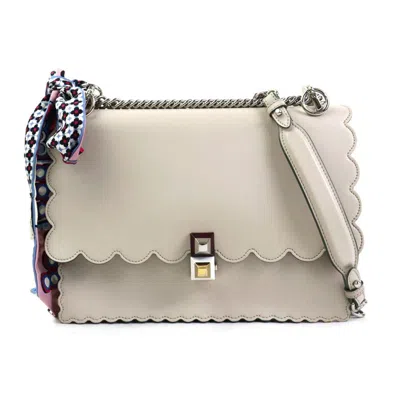 Pre-owned Fendi Light Gray Leather Silk Handbag Shoulder Bag ()