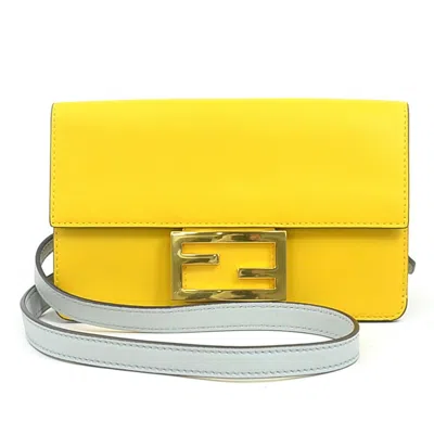 Pre-owned Fendi Light Gray Yellow Leather Shoulder Bag ()