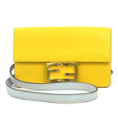 Pre-owned Fendi Light Gray Yellow Leather Shoulder Bag ()