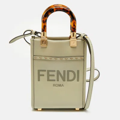 Pre-owned Fendi Light Green Leather Mini Sunshine Tote