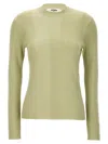 Fendi Ribbed Crew Neck Fitted Sweater With Long Sleeves In Light Green