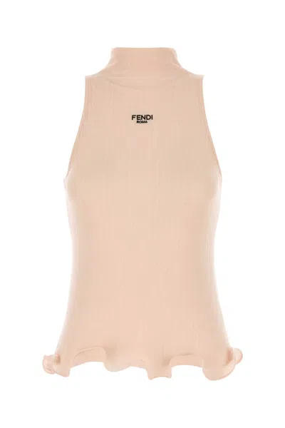 Fendi Light Pink Cotton Tank Top In Neutral