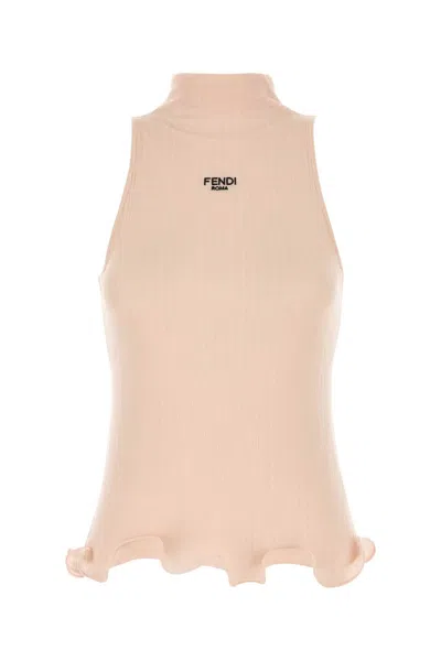 Fendi Light Pink Cotton Tank Top In Neutral