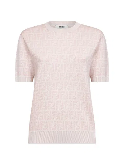 FENDI LIGHT PINK FF WOOL CREWNECK JUMPER