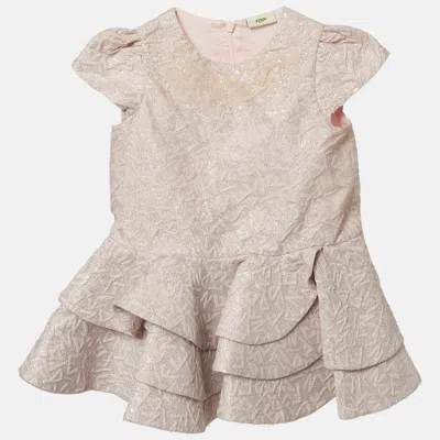 Pre-owned Fendi Light Pink Metallic Jacquard Frill Dress 12 M