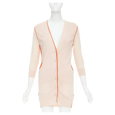 Pre-owned Fendi Light Pink Orange 100% Wool Trimmed Long Cardigan It40 S