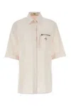 Fendi Poplin Shirt With Folded Sleeves And Lateral Slits In Peach