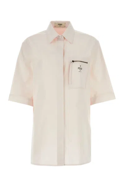 Fendi Light Pink Poplin Shirt In Beige