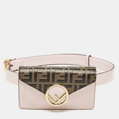 Pre-owned Fendi Light Pink/tobacco Zucca Leather Kan I F Convertible Belt Bag