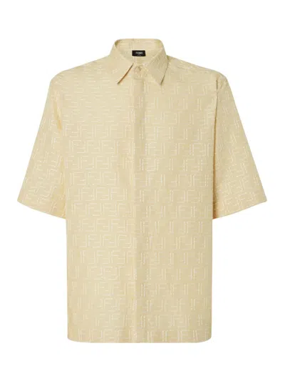 FENDI FENDI  LIGHT YELLOW FF JACQUARD LINEN SHIRT