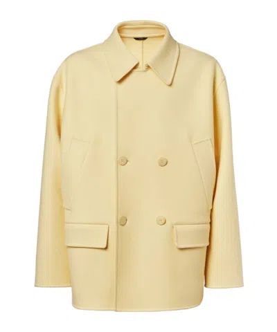 FENDI LIGHT YELLOW WOOL PEA COAT