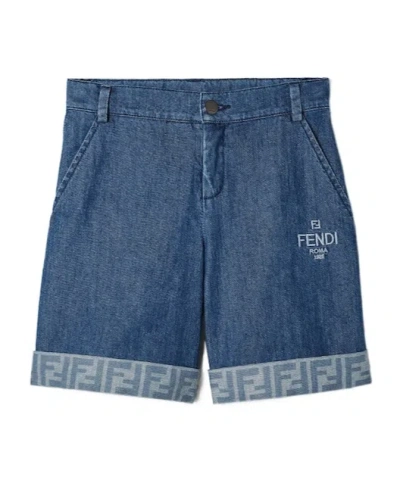Fendi Lightweight Denim Junior Bermudas In Blue
