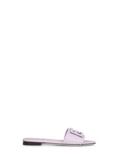 Fendi Baguette Ff Leather Buckle Flat Slide Sandals In Pink
