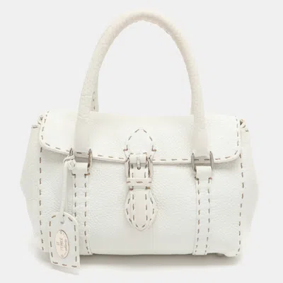 Pre-owned Fendi Linda Mini White Leather Satchel