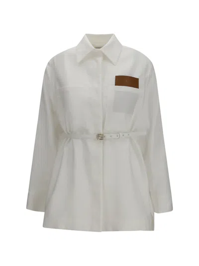 Fendi Linen And Cotton Belted Jacket In White