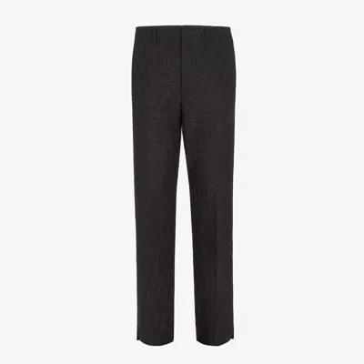 Fendi Linen And Cotton Blend Trousers In Black