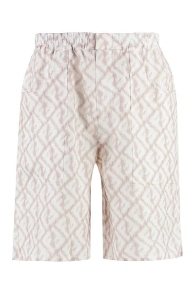 Fendi Shorts Linen Ff Chine In Neutral