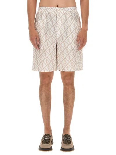 Fendi Linen Bermuda Shorts For Men In Multicolor