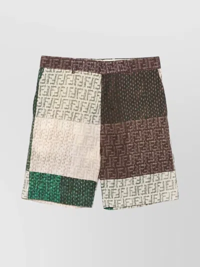 FENDI LINEN BERMUDA SHORTS PATCHWORK PATTERN
