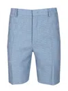 Fendi Linen Bermuda With Jacquard Trousers Light Blue In Blue