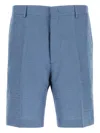 Fendi Linen Bermuda With Jacquard Trousers Light Blue In Blue