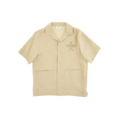 Fendi Linen Bowling Shirt Kids In Neutral