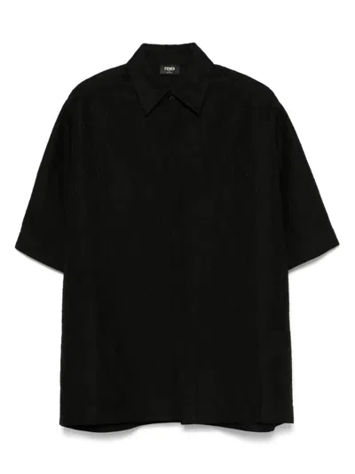 FENDI FENDI LINEN FF JACQUARD OVERSIZE SHIRT CLOTHING