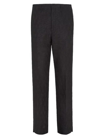 FENDI FENDI LINEN FF JACQUARD TROUSERS CLOTHING
