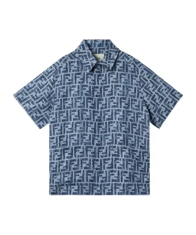 Fendi Linen Junior Shirt In Blue