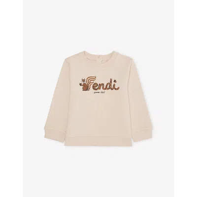 Fendi Babies' Logo-print Round-neck Cotton Sweatshirt 12-36 Months Line In Neutral