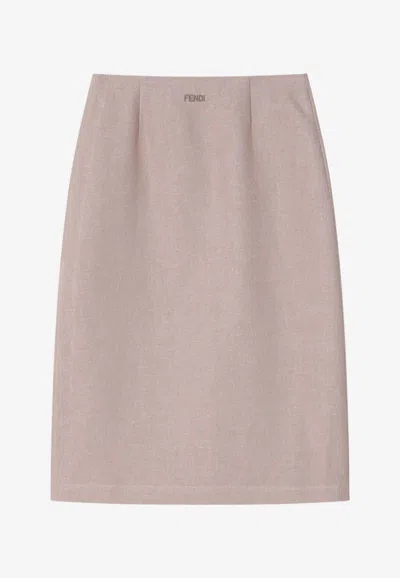 Fendi Linen Longuette Skirt In Pink