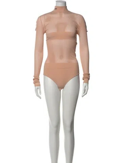 Pre-owned Fendi Linen Mock Neck Bodysuit In Pink