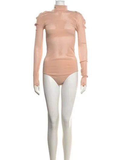Pre-owned Fendi Linen Mock Neck Bodysuit In Pink