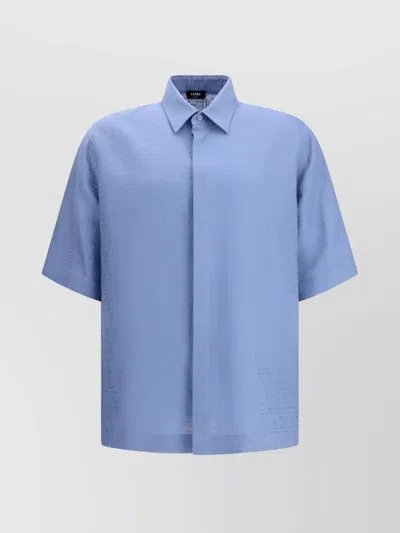 Fendi Linen Shirt With Short-sleeved Design In Blue