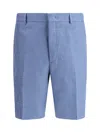 Fendi Linen Bermuda With Jacquard Trousers Light Blue