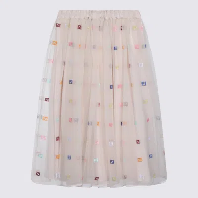 Fendi Kids' Linen Tulle Midi Skirt In Multi