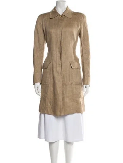 Pre-owned Fendi Linen Tweed Pattern Coat In Brown