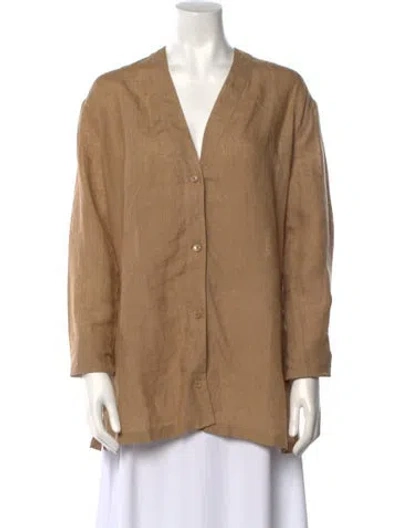 Pre-owned Fendi Linen V-neck Button-up Top In Neutral