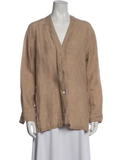 Pre-owned Fendi Linen V-neck Button-up Top In Neutral