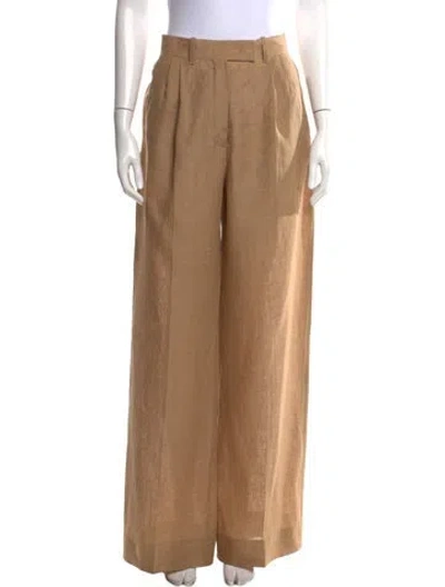 Pre-owned Fendi Linen Wide Leg Pants In Brown