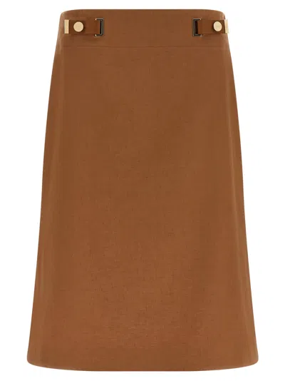 Fendi Linen-blend Flared Skirt In Tobacco Brown