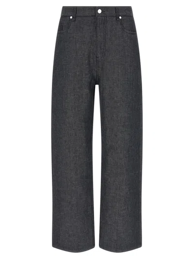 Fendi Linen-blend Straight-leg Jeans In Gray