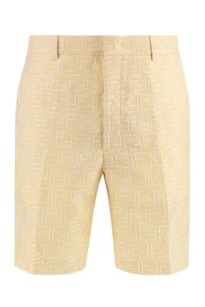 Fendi Linen-cotton Bermuda Shorts In Neutral