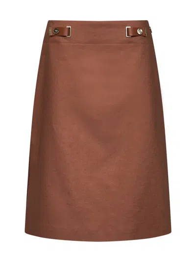 Fendi Linen-cotton Midi Skirt In Brown