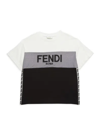 Fendi Kids' Little Boy's & Boy's Logo Crewneck Tee In White Black