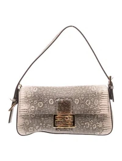 Pre-owned Fendi Lizard Baguette In Neutral