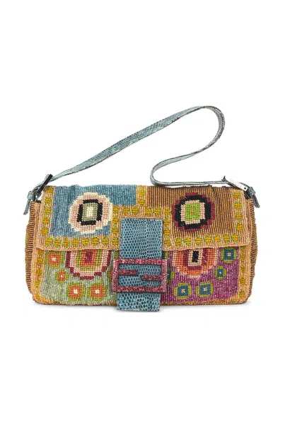 Pre-owned Fendi Lizard Trimmed Beaded Baguette Shoulder Bag In Multi
