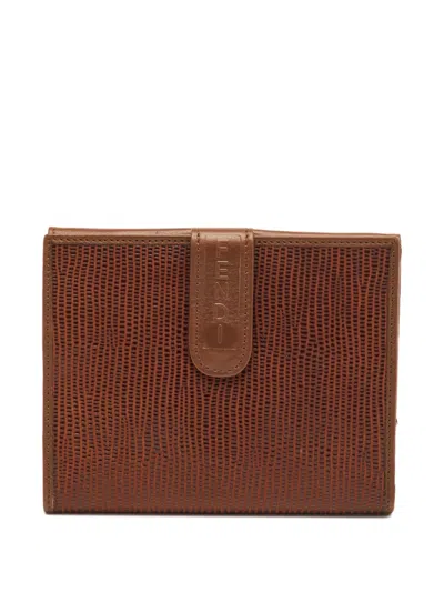 Pre-owned Fendi Lizard-effect Compact Wallet In Brown